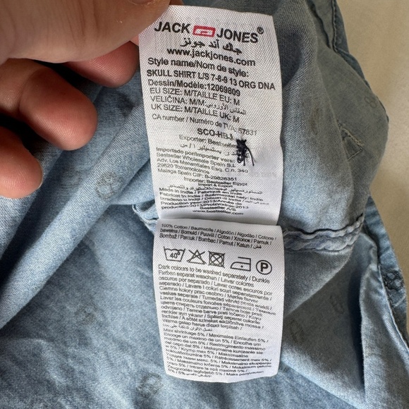 Originals Jack & Jones Men's Allover Skull Long Sleeve Button Up Shirt Blue M‎ - Picture 10 of 16